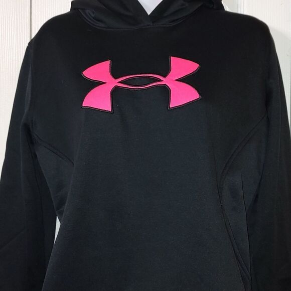 Under Armour  Storm black  loose sweatshirt hoodie pink logo Sz Youth XL - Picture 2 of 5
